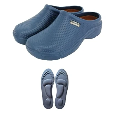 Image of Town &amp; Country Clogs Mens/Womens Ladies Gardening Super Soft Clogs/Cloggies Lightweight with Memory Foam and/or Fleece Insole (5 UK, Navy Dots)