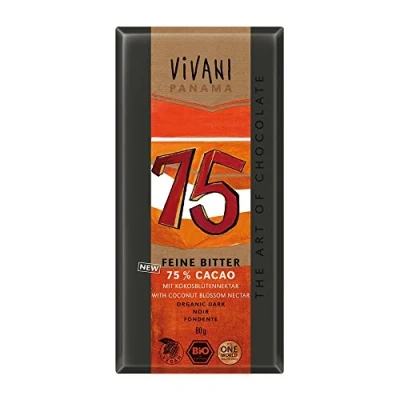 Image of Vegan 75% Dark Chocolate Bar 80g, Organic (Vivani)