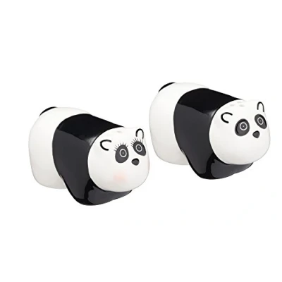 Image of KitchenCraft KCSNPPANDA Ceramic Panda Shaped Novelty Salt and Pepper Shakers Black / White (2 Piece Set)