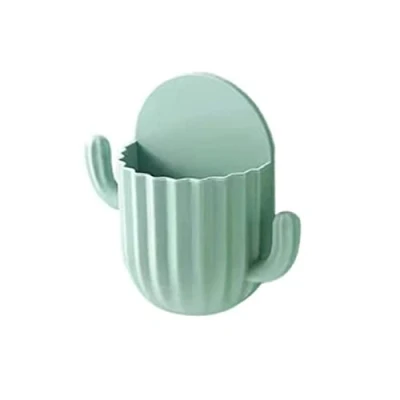 Image of Wall Mounted Cactus Toothbrush Holder Toothpaste Storage Rack Hook Drain Bathroom Shelf Organizer Accessories