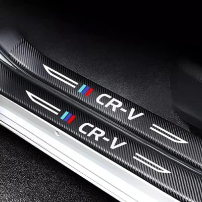 Image of JOHLCR 4Pcs Car Sill Protector Carbon Fiber Stickers for Honda CRV, Door Scuff Plate Non Slip Anti Scratch Welcome Pedal Cover Kick Plates