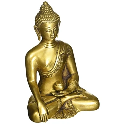 Image of SouvNear Thai Buddha Meditating Peace Harmony Statue, [Dhyana Mudra] Religious Decor Handmade Brass Antique Look Shakyamuni Sculpture Figurine [ 6 Inch Large/Weight 2.2 Pound ]