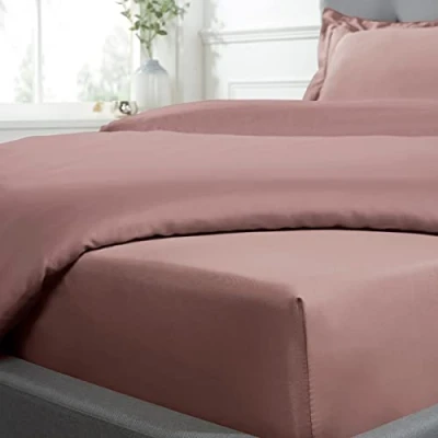 Image of Sleepdown Fitted Sheet 100% Cotton Sateen Soft Cosy 16&quot; 40cm Extra Deep 300 Thread Count Luxury Bedding Bedsheet Bed Linen Blush Pink Super King
