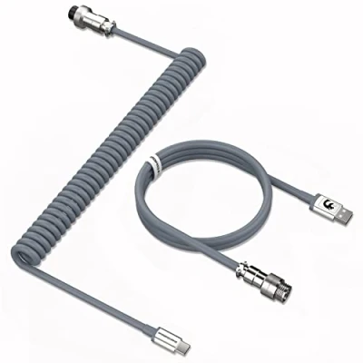 Image of MAMBASNAKE C01 Coiled Keyboard Cable, Pro Custom USB C Aviator Cable for Mechanical Keyboard, Type to A, TPU Spring with Detachable Metal Aviation Connector PC Gaming Grey