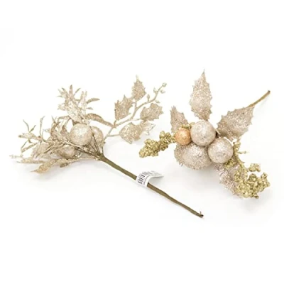 Image of Carousel Home 27cm Chic Glitter Christmas Spray Pick Artificial Holly Decoration Xmas Floral Flower Design Varies One Supplied