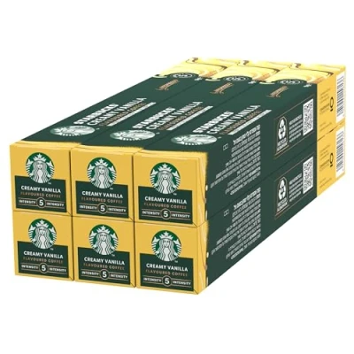 Image of STARBUCKS Creamy Vanilla Flavoured Coffee by Nespresso, Blonde Roast, Capsules 6 x 10 (60 Capsules)