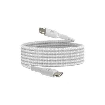 Image of Belkin BoostCharge (6.6ft) Braided USB C to Cable for iPhone 16, 16 Pro, Pro Max, Plus, 15, Galaxy S24, S23, Note10, Pixel 9, 8, iPad &amp; More White