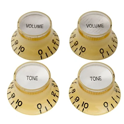 Image of Musiclily Pro Inch Size Guitar Reflector Knobs Top Hat Bell 2 Volume Tone Set Compatible with USA Made Les Paul SG Style, Cream Silver