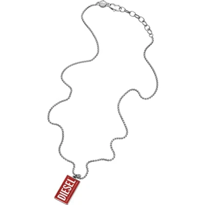 Image of Diesel Necklace for Men Single Dogtags, Length: 550 600mm, Width: 14.8mm, Height: 26mm Silver Stainless Steel Necklace, DX1368040