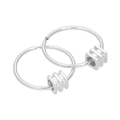 Image of Sterling Silver 4mm Square Bead 14mm Sleeper Hoop Earrings
