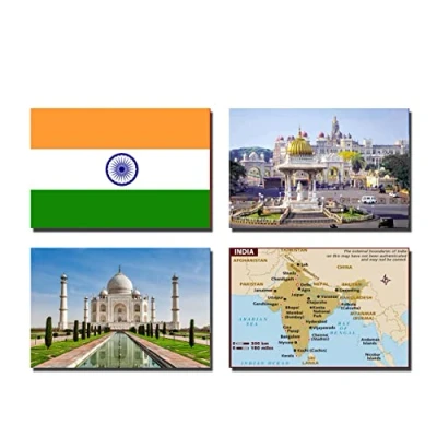 Image of SET OF 4 INDIA FRIDGE MAGNETS FLAG MAP ATTRACTIONS