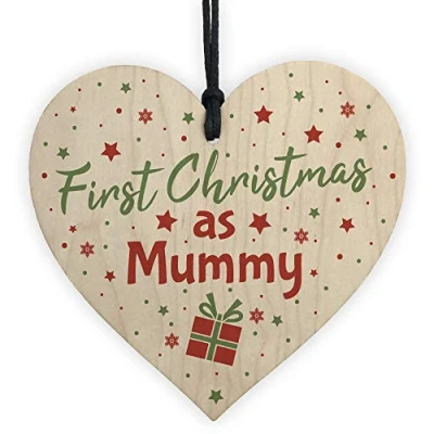 Image of RED OCEAN First 1st Christmas As Mummy Tree Decoration Bauble Handmade Wooden Heart Gift For Mum Keepsake
