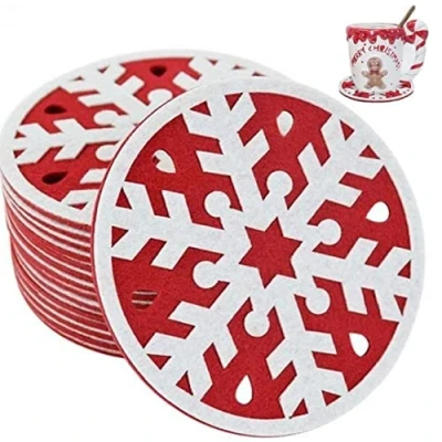 Image of 20pcs Christmas Coaster Red Snowflake Felt Cup Mats Theme Party Tea Coffee Dinner Decoration