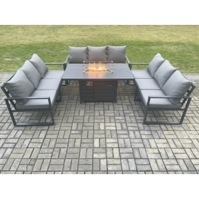 Image of Aluminium 9 Seater Garden Furniture Outdoor Set Patio Lounge Sofa Gas Fire Pit Dining Table Dark Grey Fimous