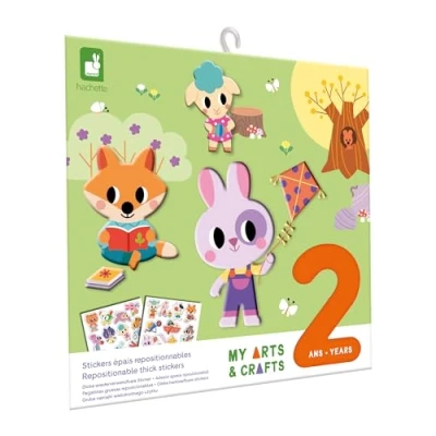 Image of Janod My Arts &amp; Crafts From 2 Years Thick Repositionable Stickers 1 Recto Verso Decoration and Sheets of Children&#039;s Creative Leisure Kit Motor Skills Concentration J09144