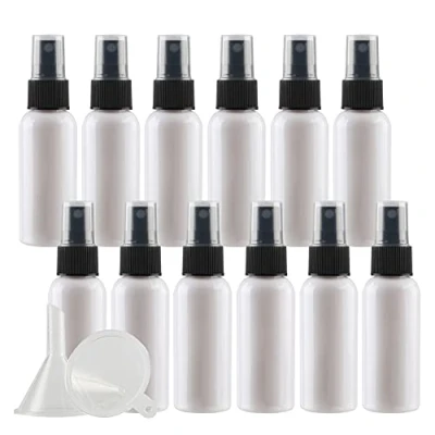 Image of ZEOABSY 24 Pcs White 50ml Empty Fine Mist Plastic Spray Bottles Travel Atomiser Bottle Set, Portable Small Refillable Sprayer with Black Pump Head, 2 Funnels