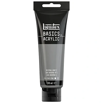 Image of LIQUITEX 8870035 Basics Acrylic Paint, Neutral Grey No. 5, 118 ml Tube