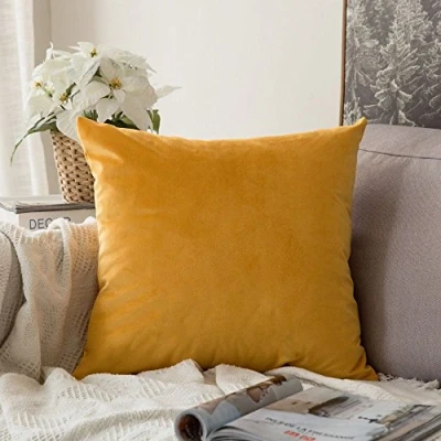 Image of MIULEE Velvet Soft Decorative Square Throw Pillow Case Cushion Covers Luxury Pillowcases for Livingroom Sofa Bedroom with Invisible Zipper 60cm x 24x24 Inch 1 Piece Orange yellow