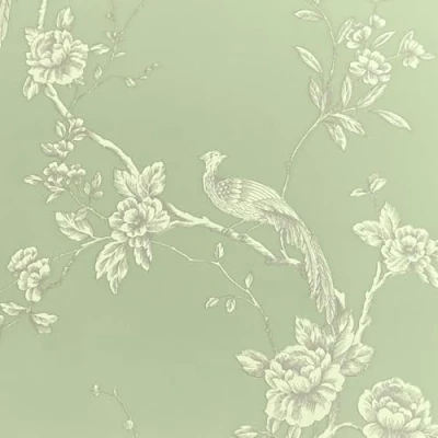 Image of World of Wallpaper Chinoise Oriental Asian Bird Theme Perfect for Feature Walls, Bedrooms, Hallways, Living Rooms Sage Green E100336AH