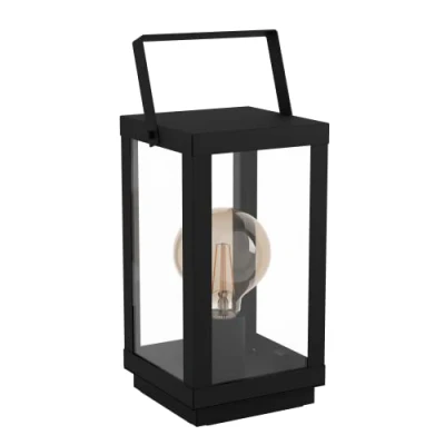 Image of EGLO Bedside lamp Bradford 1, table light made of black metal and clear glass, living room lighting with switch, E27 socket