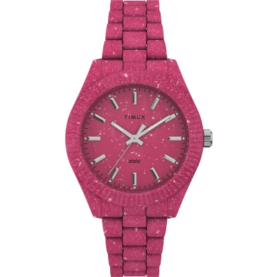 Image of Timex Women&#039;s Peanuts 36 mm Watch Silver Tone Stainless Steel Bracelet Pink Dial Case TW2V47400
