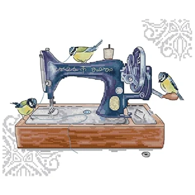 Image of Awesocrafts Cross Stitch Stamped Kits Bird and Sewing Machine Easy Patterns Stitching Embroidery Needlework Kit Supplies