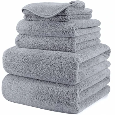 Image of POLYTE Plush Quick Dry Lint Free Microfibre Bath Towel Set, 6 Pieces (Grey)