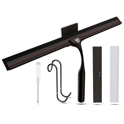 Image of Wunset 30 cm Shower Squeegee, Large Bronze Window Squeegee 6 Pieces Set Including 2 Replacement Silicone Lips, Cleaner for Doors and Various Smooth Surfaces (30 cm, Bronze)