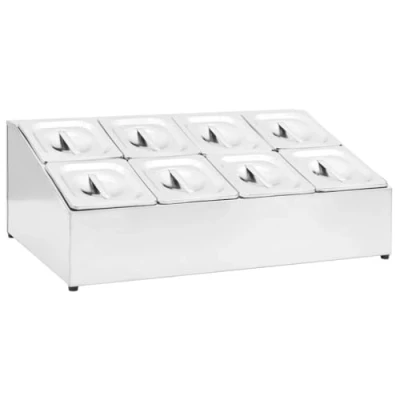 Image of vidaXL Stainless Steel Gastronorm Container Holder with 8 Pans and Lids for Restaurants Home Kitchens