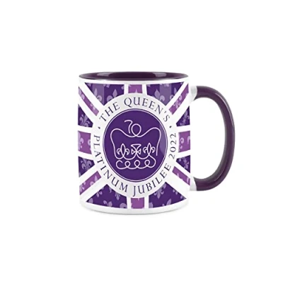Image of Queen Elizabeth II Mug Platinum Jubilee 2022 White and Purple Royal Family Commemorative Coffee/Tea Gift