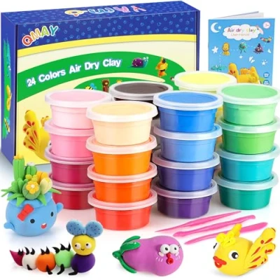 Image of QMAY Air Dry Clay, 24 Colors Ultra Light Modelling Clay Safe &amp; Non Toxic, Creative Art DIY Crafts for Kids Boys Girls