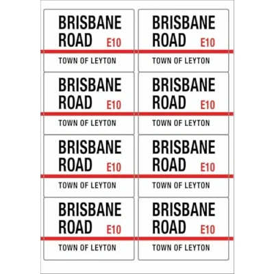 Image of Brisbane Road E10 Leyton Sign Rectangular Matt Paper Stickers A4 Sheet of 8 (Each Sticker is 99mm x 68mm)