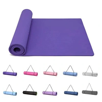 Image of Good Nite Yoga Mat Exercise Mats Workout Pilates Fitness for Women Men Non Slip Thick 6mm High Density Gymnastics with Carry Strap Tpe 183 x 61 0.6cm (Edo Purple)