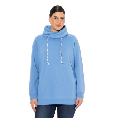Image of Ulla Popken Women&#039;s Sweatshirt, Weiter Stehkragen, Taschen, Raglan Langarm, Light Cornflower, 50 52