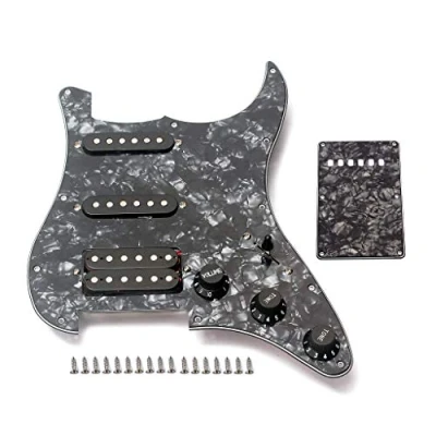 Image of Alnicov Electric Guitar Pickguard 3 ply SSH Loaded Prewired Humbucker Pickups Set for Guitar,Black Pearl
