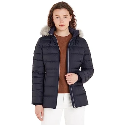 Image of Tommy Hilfiger Women&#039;s Down Jacket With Fur Winter, Blue (Desert Sky), XXS