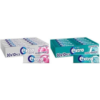Image of Extra Bubblemint 10 Piece 30 Pack and Cool Breeze Pack, Freshens Breath, with Xylitol, Helps Oral Hygiene for Healthy Teeth Gums (60 Packs)