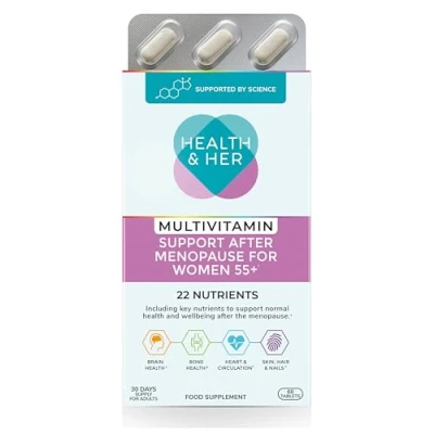 Image of Health &amp; Her Multivitamin Support After Menopause for Women 55+ Supplements Nutrition and Wellbeing 1 Month Supply, 60 Capsules Vegan Gluten Free