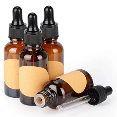 Image of stonylab Amber Glass Dropper Bottle 30ml (1 oz) (4 Pack), Brown Empty with Dropper, Inner Plug and Label for Essential Oils Aromatherapy Fragrances