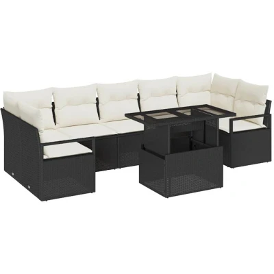 Image of vidaXL 8 Piece Garden Sofa Set with Cushions Black Poly Rattan