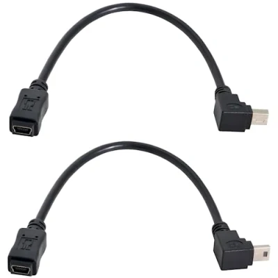 Image of CY 2pcs 90 Degree Up &amp; Down Direction Angled Mini USB 5 Pin Male to Female Extension Cable 0.2m