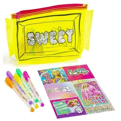 Image of Barbie Pencil Case Set Girls Pink Glitter Movie Stationery Kit With Stickers