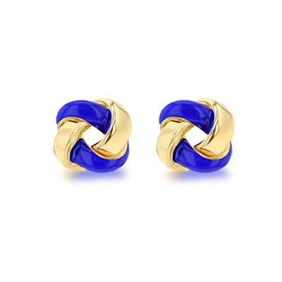 Image of Tuscany Silver Women&#039;s Sterling Yellow Gold Plated 7.5mm Blue Enamel Small Knot Stud Earrings