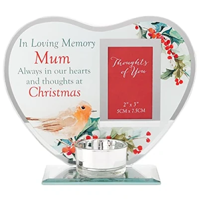 Image of Christmas Memorial Glass Heart Tea Light Candle Holder Mum