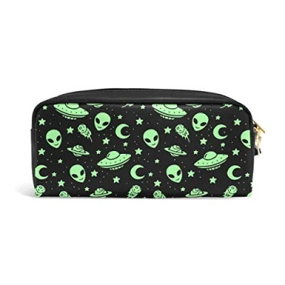 Image of FANTAZIO Pen Pencil case Green Alien UFO Moon Make up Pouch
