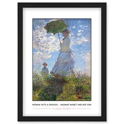 Image of Wee Blue Coo Claude Monet Woman With A Parasol Madame And Her Son Impressionist Painting Artwork Framed Wall Art Print A4
