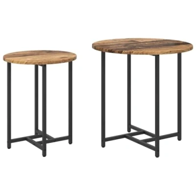 Image of vidaXL Round Rustic End Table Reclaimed Wood/Metal, 50 cm Compact Indoor Nightstand/Accent Living Room/Bedroom