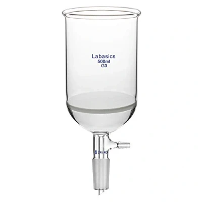 Image of Labasics Borosilicate Glass Buchner Filtering Funnel with Fine Frit (G3), 95mm Inner Diameter, 120mm Depth, 24/40 Standard Taper Joint and Vacuum Serrated Tubulation (500ml)