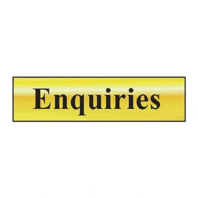 Image of Enquiries Sign Self Adhesive PVC Polished Gold Effect 200mm x 50mm