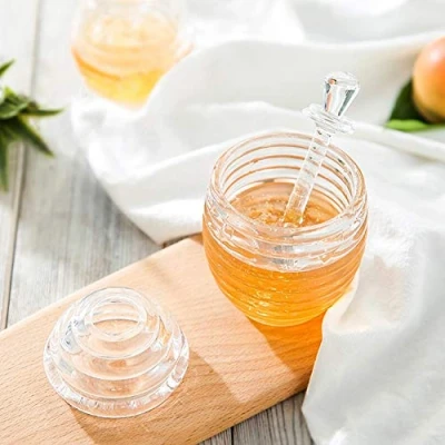 Image of Honey Jar 265ml Pot Beehive Shape Maple Syrup Dispenser with Dripper Stick for Storing and Dispensing